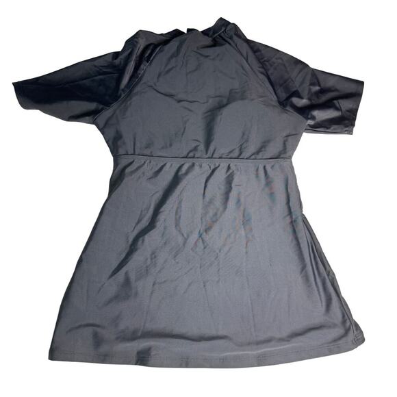 Bloomchic Women's sz 12 Black Swim Top Zip Short Sleeve Built In Bra Ruched NWT - Picture 2 of 9